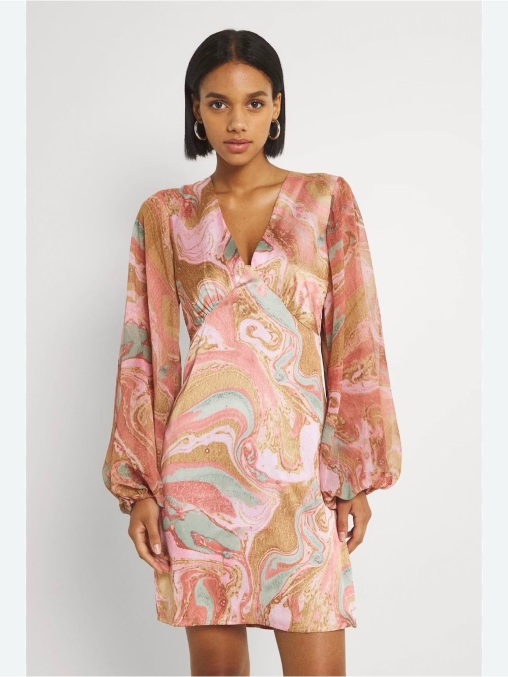 Never Fully Dressed Monique Pink, Gold, Green Marble-Print Mini Dress
